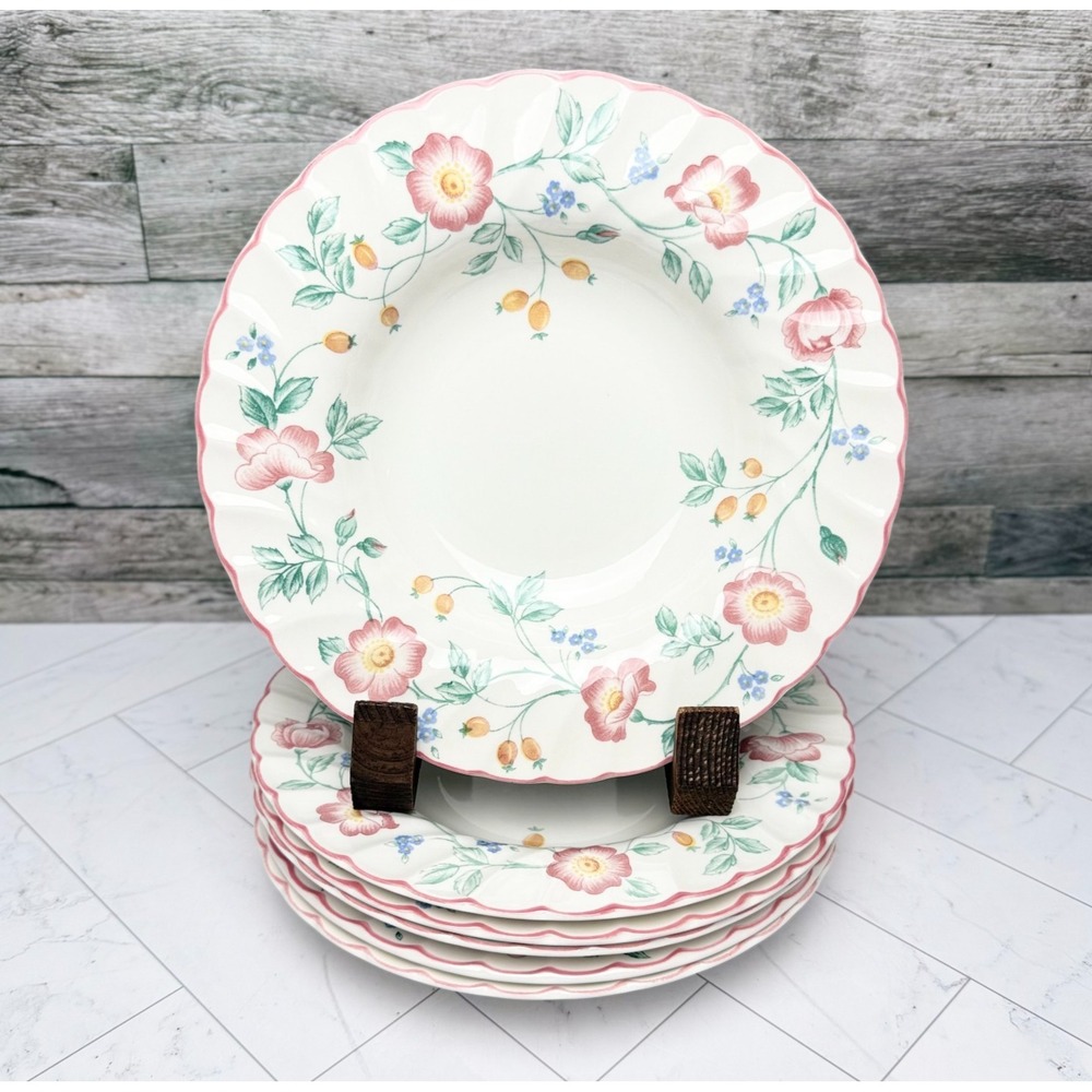 Churchill Briar Rose Rimmed Soup Bowls 8.5" Set of 5 - England Floral Scalloped